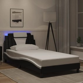 3214006 vidaXL Рамка за легло Viana с LED без матрак черно и бяло 100x200см