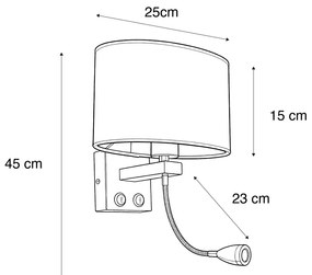 Стенна лампа месинг с овална ленена абажура бяла 25см - Brescia Combi