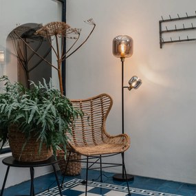 Подова лампа черна със злато с опушено стъкло 2-светлина - Zuzanna