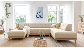 Бежов U-образен разтегателен диван, десен ъгъл Dazzling Daisy - Miuform