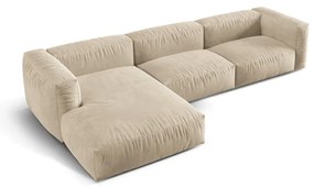 Бежов кадифен модулен ъглов диван (ляв ъгъл) Martina – Micadoni