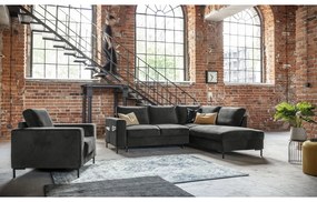 Тъмносив кадифен разтегателен ъглов диван (десен ъгъл) Lofty Lilly – Miuform