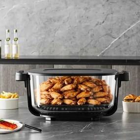 Фритюрник с горещ въздух Just Perfecto JP-AF4GL, 1500 W, 1.5/4 л, 8 програми, 80-200 C, 360° Hot Air Circulation, Термоустойчива стъклена конструкция, Черен