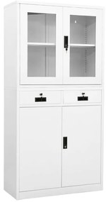 336421 vidaXL Офис шкаф, бял, 90x40x180 см, стомана и закалено стъкло