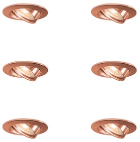 Комплект от 6 кръгли вградени спота медни, накланящи се - Edu