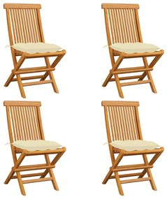 3062585 vidaXL Градински столове с кремавобели възглавници 4 бр тик масив