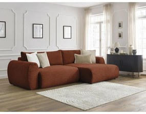 Разтегателен ъглов диван от рипсено кадифе в тухлен цвят (десен ъгъл) Lucien – Bobochic Paris