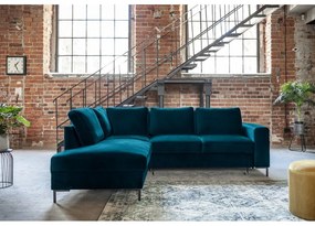 Тюркоаз кадифен разтегателен ъглов диван (ляв ъгъл) Lofty Lilly – Miuform