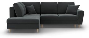 Тъмносив кадифен разтегателен ъглов диван с място за съхранение (ляв ъгъл/L форма) Kyoto – Cosmopolitan Design