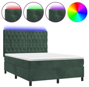 3136308 vidaXL Боксспринг легло с матрак и LED, тъмнозелено, 140x200см, кадифе