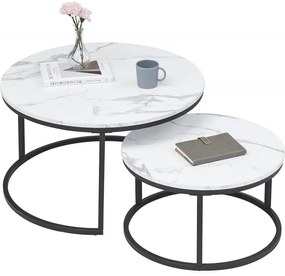 Комплект от 2 кръгли масички за кафе - бял мрамор