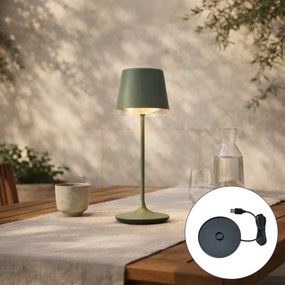 Настолна лампа зелена с LED IP65 акумулаторна със станция за зареждане - Bass