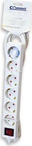 COMMEL Разклонител с копче БЯЛ 6x2P+E с кабел 5 метра / 1.5mm2  - C0839