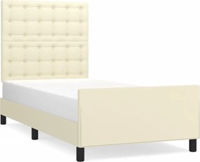 3125551 vidaXL Рамка за легло с табла, кремава, 90x200 см, изкуствена кожа