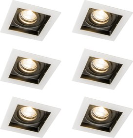 Комплект от 6 модерни вградени прожектора бели с черни регулируеми - Carree