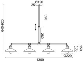Висяща таванна лампа Pipe 4лампи