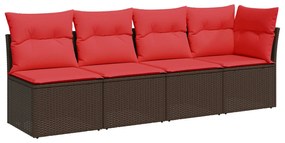366227 vidaXL Градински диван с възглавници, 4 места, кафяв, полиратан