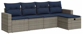 3325367 vidaXL Градински комплект с възглавници, 5 части, сив полиратан