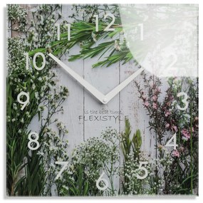 Декоративен стъклен часовник с ливадни цветя, 30 см