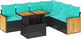 3327718 vidaXL Градински комплект диван с възглавници 7 части черен полиратан