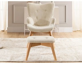 Бежов фотьойл с табуретка от рипсено кадифе Niko – Ropez