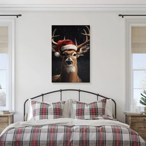 Картина на платно – Сладък елен с коледна шапка