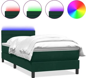 3317004 vidaXL Боксспринг легло с матрак и LED, тъмнозелено, 80x220 см, кадифе