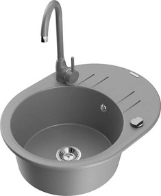 Mexen Kevin гранитна мивка с 1 отделение с отцедник и кухненски смесител Telma, сив - 6517-71-670200-71