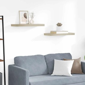 323875 vidaXL Окачени стенни рафтове, 2 бр, дъб, 60x23,5x3,8 см, МДФ