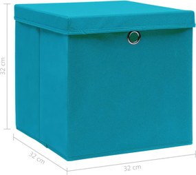 Кутии за съхранение с капаци 4 бр бебешко сини 32x32x32 см плат