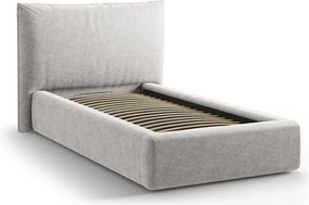 Светлосиво единично легло 90x200 cm тапицирано с място за съхранение с включена подматрачна рамка Kaelle – Micadoni