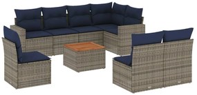 3256495 vidaXL Градински диван с възглавници, 9 части, полиратан, сив