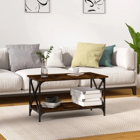 823324 vidaXL Маса за кафе, опушен дъб, 80x45x45 см, инженерно дърво и желязо