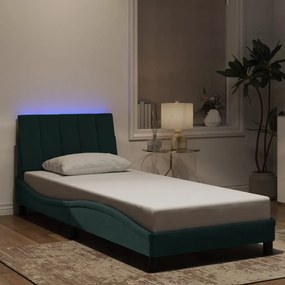 3213748 vidaXL Рамка за легло с LED осветление, тъмнозелена, 80x200 см, кадифе
