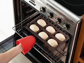 Форма за печене на хлебчета Lekue 1009080, 30x17.5x4.2 см, 960 мл, 6 отделения, Платинен силикон, От -60 до +220C, Кафяв