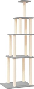 171745 vidaXL Котешко дърво със сизалени стълбове, светлосиво, 183 см