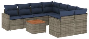 3256383 vidaXL Градински диван с възглавници, 9 части, полиратан, сив