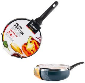 Дълбок тиган с капак Luigi Ferrero Prima FR-2634L, 26x7.5 см, 3.4 л, Незалепващо покритие, Стъклен капак с отвор за пара, Индукция, Тъмносин