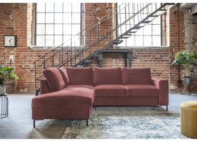 Розов кадифен разтегателен ъглов диван (ляв ъгъл) Lofty Lilly – Miuform