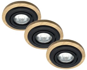 Комплект от 3 вградени таванни осветителни тела TOBBY 1xGU10/20W/230V Ø 11,5 cm дъб/черен