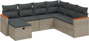3265330 vidaXL Градински диван с възглавници, 7 части, полиратан, сив