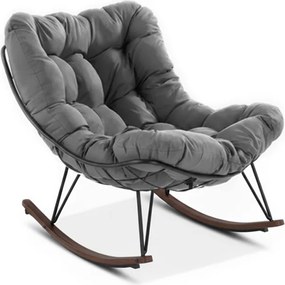 Люлеещ се фотьойл от техноратан с меки възглавници в сиво