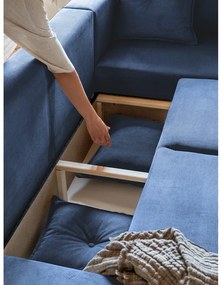 Тъмносин ъглов разтегателен диван от велур (десен ъгъл) Lazy Lukka - Miuform