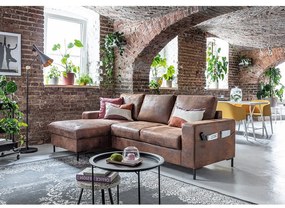 Винтидж кафяв кожен разтегателен диван, ляв ъгъл Lofty Lilly - Miuform