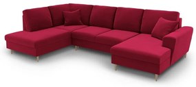 Червен кадифен разтегателен ъглов диван с място за съхранение (ляв ъгъл/U форма) Kyoto – Cosmopolitan Design