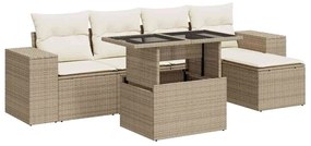3326779 vidaXL Градински диван с възглавници, 6 части, бежов полиратан