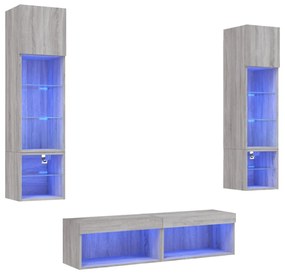 3216627 vidaXL ТВ стенни модули с LED, 6 части, сив сонома, инженерно дърво