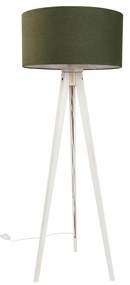 Подова лампа триножник бяла с текстилен абажур тъмнозелен 50 см - Tripod Classic