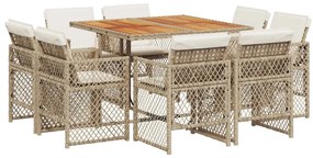 3210844 vidaXL Градински комплект с възглавници, 9 части, бежов полиратан