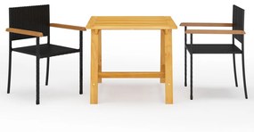 3068708 vidaXL Градински трапезен комплект, 3 части, черен